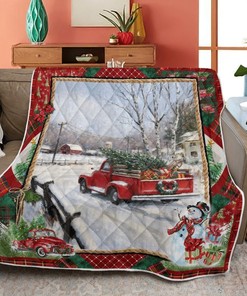 Merry Christmas Quilt Blanket Bedding Set, Christmas Red Truck Quilt Blanket Bedding Set