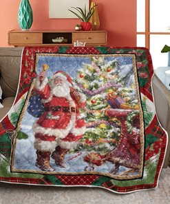 Merry Christmas Quilt Blanket Bedding Set, Christmas Santa Quilt Blanket Bedding Set