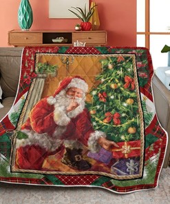 Merry Christmas Quilt Blanket Bedding Set, Christmas Santa Under The Tree Quilt Blanket Bedding Set
