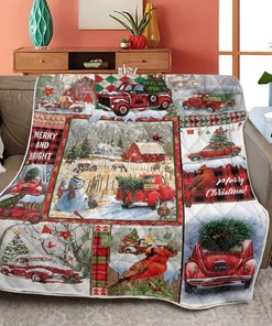 Merry Christmas Quilt Blanket, Christmas Gift, Christmas Red Truck Quilt Blanket