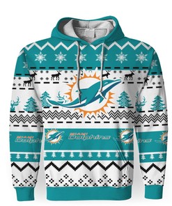 Merry Christmas Snow Pattern Funny Cute Miami Dolphins Hoodie