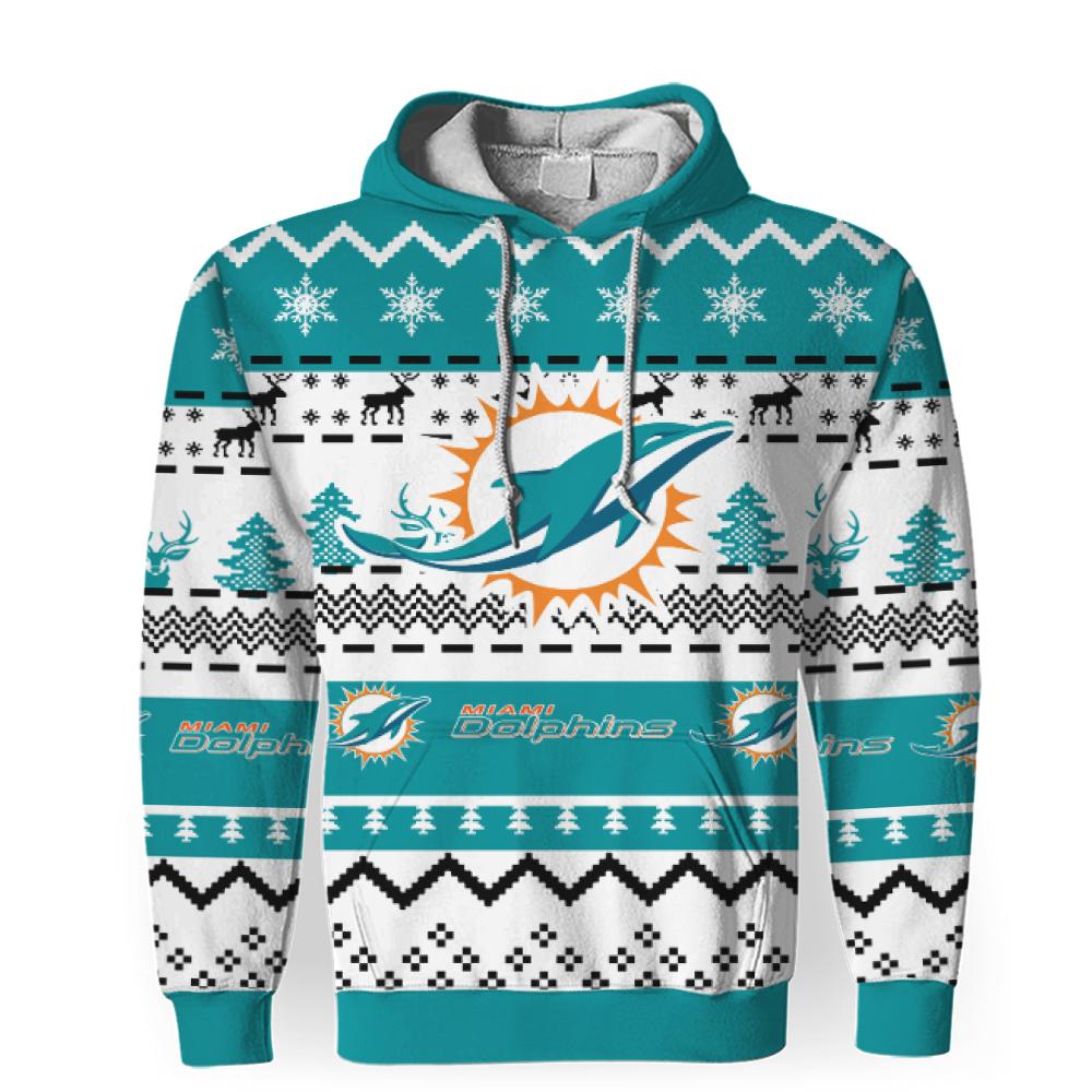 Merry Christmas Snow Pattern Funny Cute Miami Dolphins Hoodie