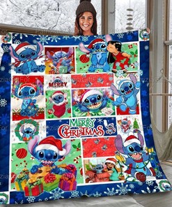 Merry Christmas Stitch Funny Stitch And Lilo Xmas Quilt Blanket Bedding Set