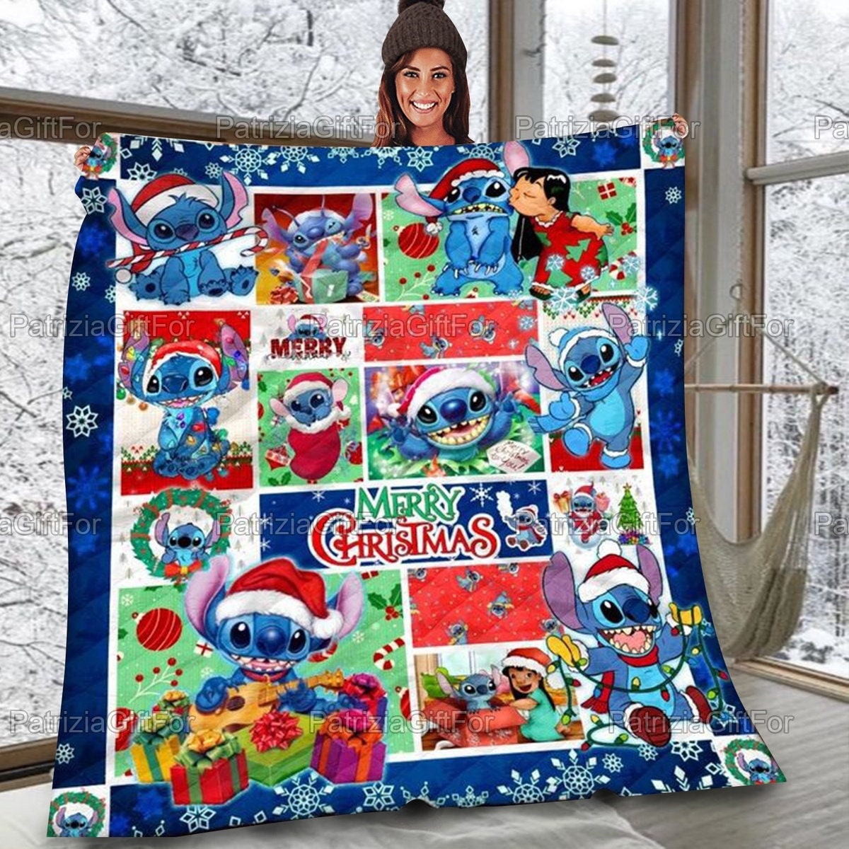 Merry Christmas Stitch Funny Stitch And Lilo Xmas Quilt Blanket Bedding Set