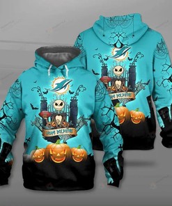 Miami Dolphins Halloween Jack Skellington 3D All Over Print Hoodie, Zip-Up Hoodie