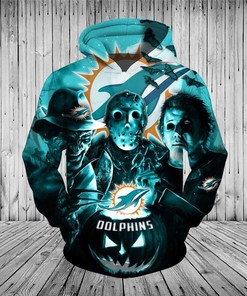 Miami Dolphins Hoodie 3D Horror Night Halloween Pullover Nfl
