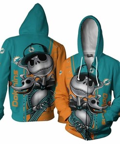 Miami Dolphins Hoodie 3D Jack Skellington Halloween