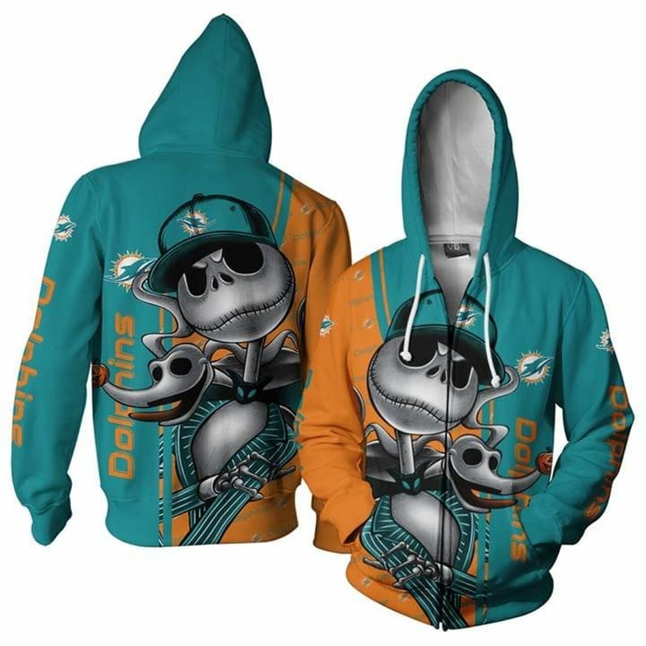 Miami Dolphins Hoodie 3D Jack Skellington Halloween