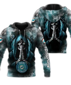 Miami Dolphins Hoodie 3D Zip Hoodie Death Smoke Graphic Gifts for Fans