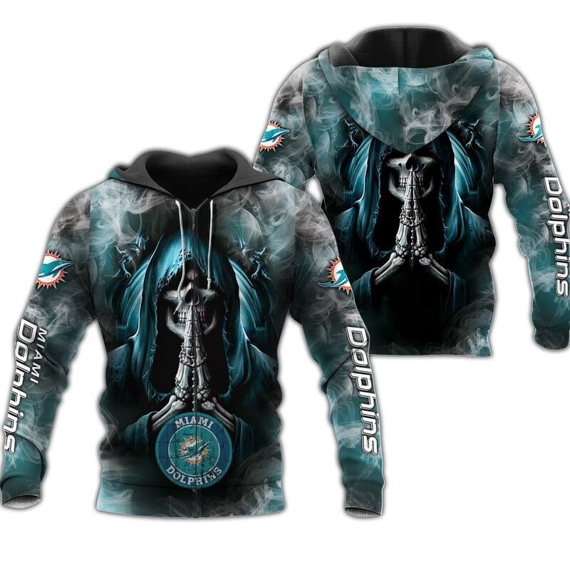 Miami Dolphins Hoodie 3D Zip Hoodie Death Smoke Graphic Gifts for Fans - Image 2