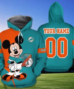 Miami Dolphins Hoodie Disney Mickey Custom Name And Number All Over Printed 3D