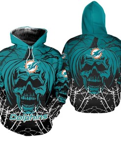 Miami Dolphins Hoodie Halloween Pumpkin Skull Print Zip Hoodie