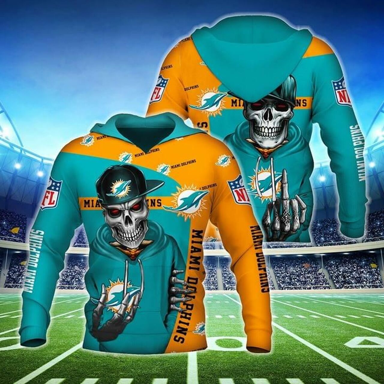 Miami Dolphins Hoodie Hip Hop Skull 3D