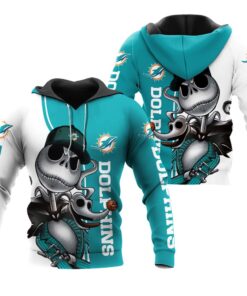 Miami Dolphins Hoodie Jack Skellington And Zero 3D