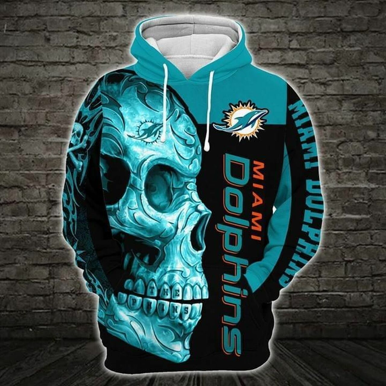 Miami Dolphins Hoodie Nfl Skull 3D