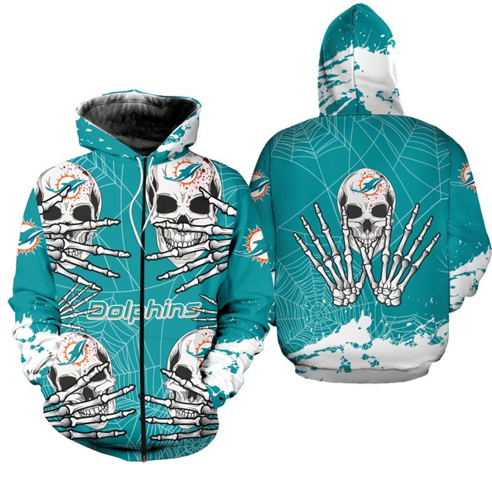 Miami Dolphins Hoodie Skull for Halloween Graphic - Image 2
