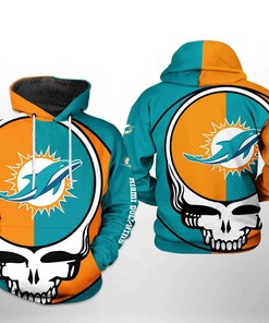 Miami Dolphins Hoodie Team Logo Grateful Dead Skull Style
