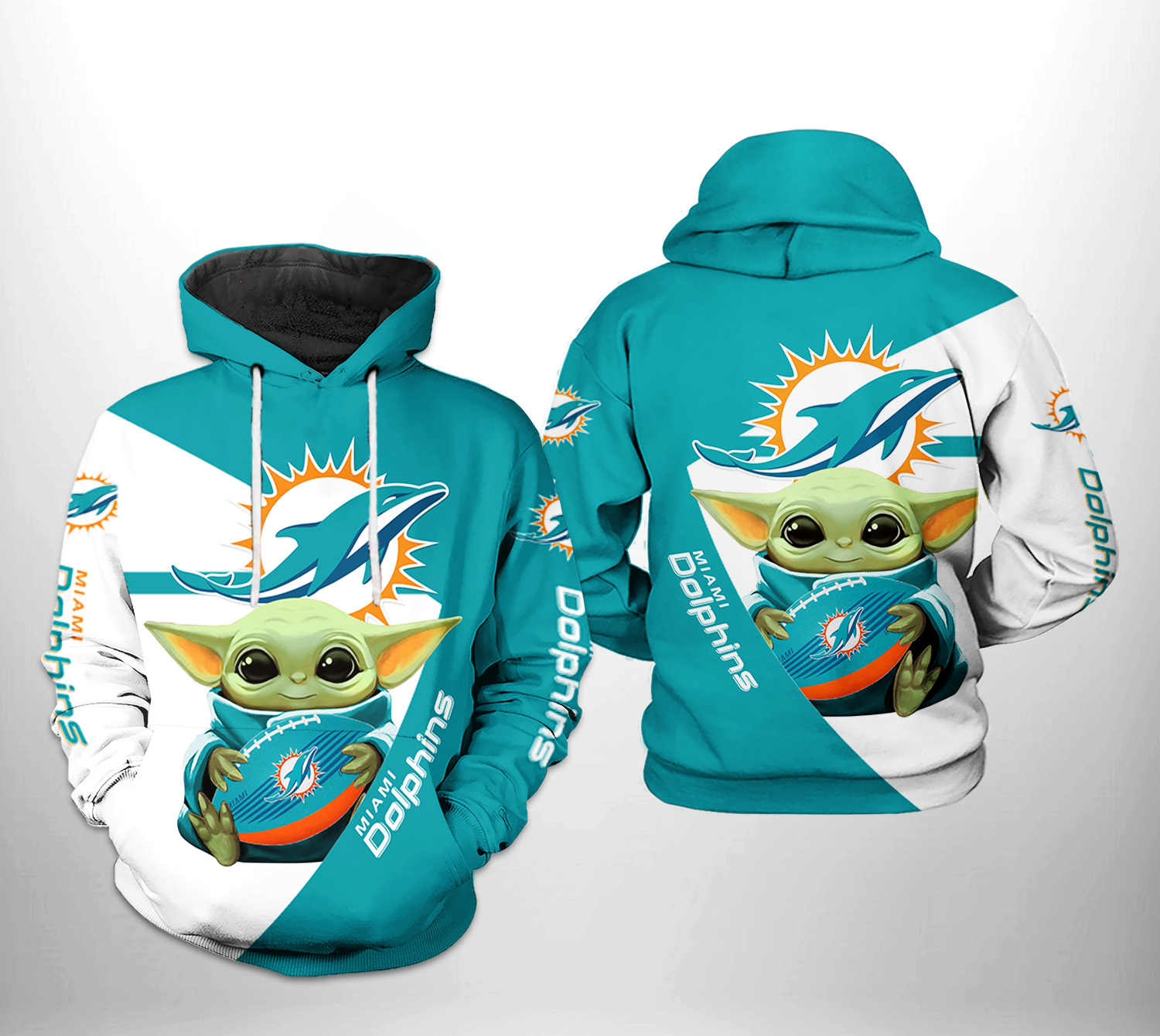 Miami Dolphins Nfl Baby Yoda Team 3D Printed Hoodiezipper Hoodie