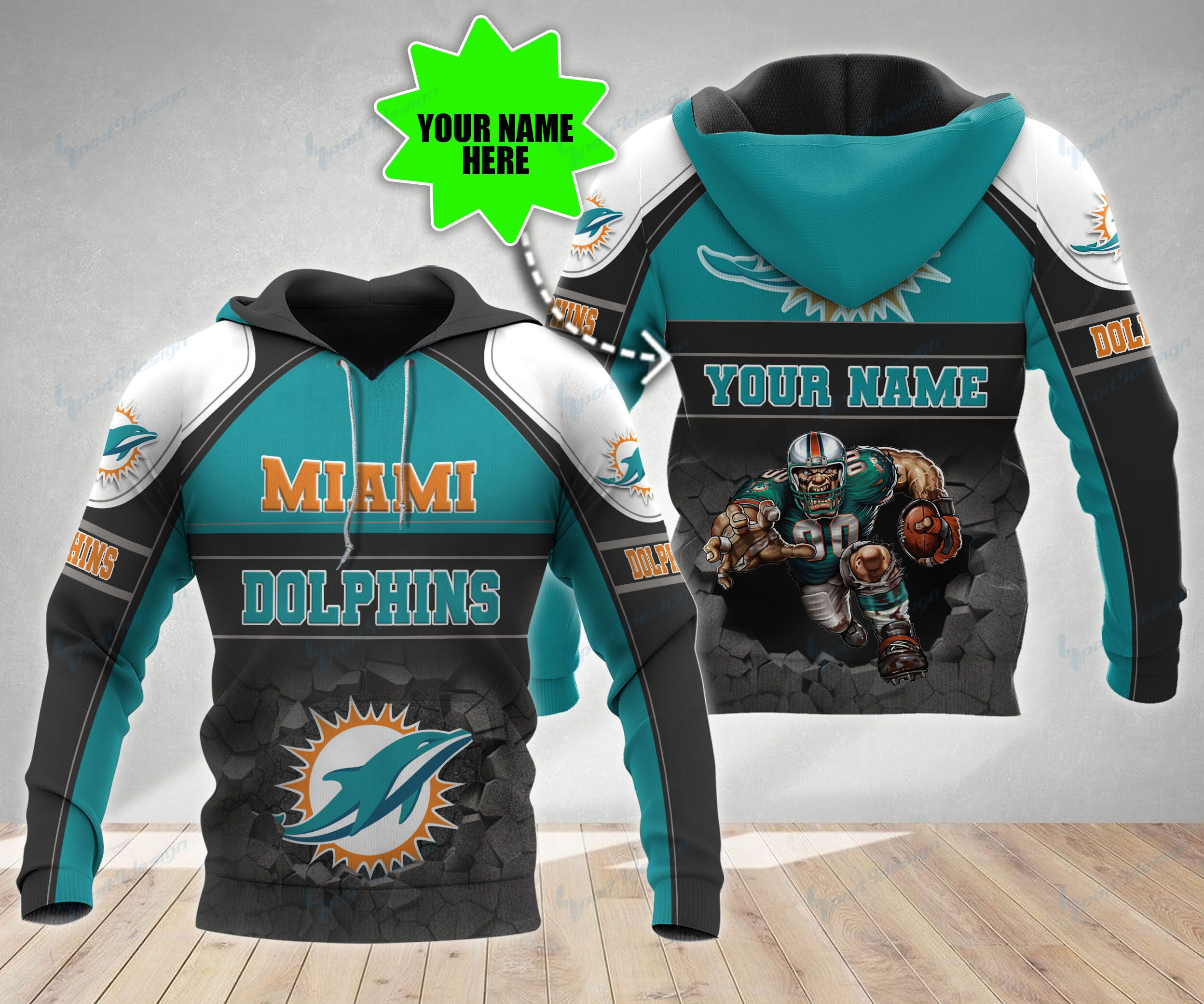 Miami Dolphins Personalized All Over Printed Hoodie