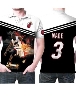 Miami Heat Dwyane Wade 3 Nba Legend Basketball Dribbling Skill Fire 3d Designed Allover Gift For Heat Fans Polo Shirt All Over Print Shirt 3d T-shirt