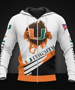 Miami Hurricanes Hoodie 3D Zip Hoodie Long Sleeve Gift for Fan