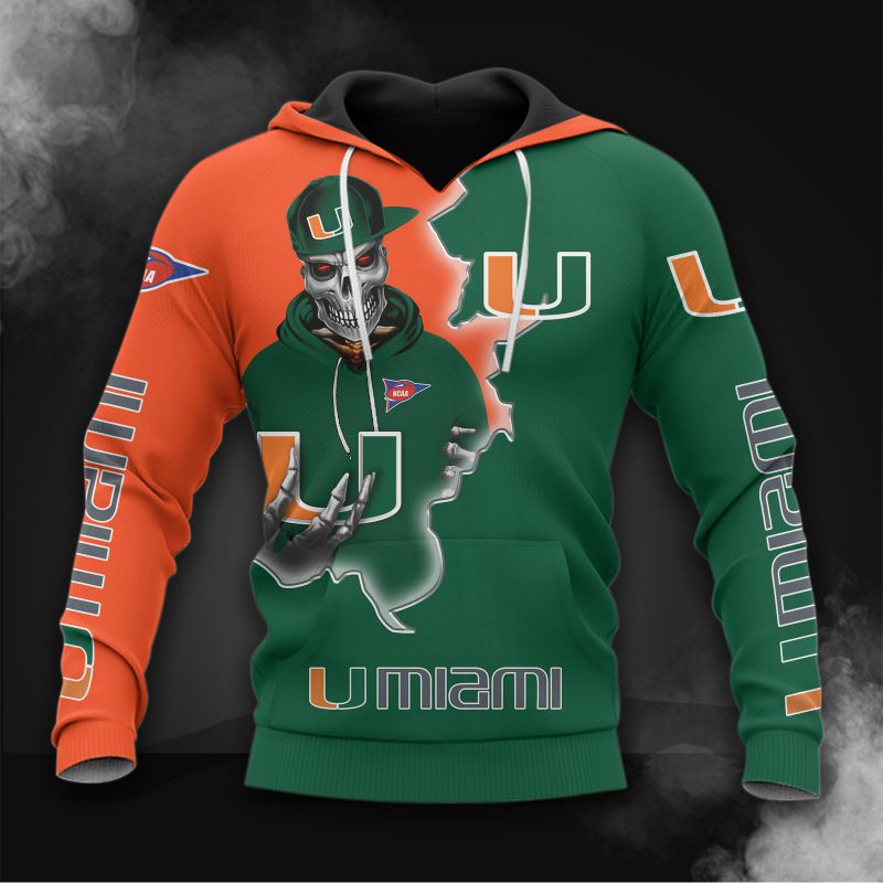 Miami Hurricanes Hoodie 3D Zip Hoodie Long Sleeve Zip Hoodie for Fan