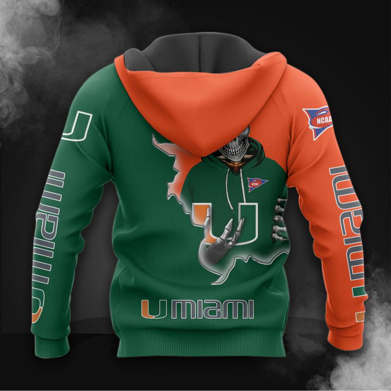 Miami Hurricanes Hoodie 3D Zip Hoodie Long Sleeve Zip Hoodie for Fan - Image 2