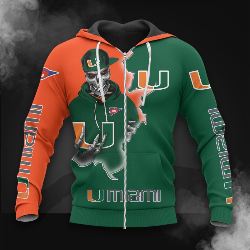 Miami Hurricanes Hoodie 3D Zip Hoodie Long Sleeve Zip Hoodie for Fan - Image 3