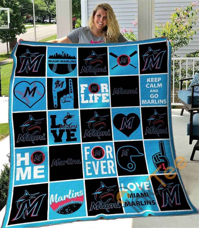 Miami Marlins Quilt Blanket Bedding Set With Pilliwcases Option