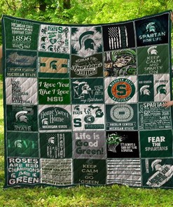 Michigan State Spartans Life Is Good Green Quilt Blanket Bedding Set