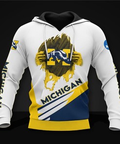 Michigan Wolverines Basketball Hoodie 3D Zip Hoodie Long Sleeve Gift for Fan