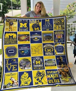 Michigan Wolverines Quilt Blanket Bedding Set With Pilliwcases Option