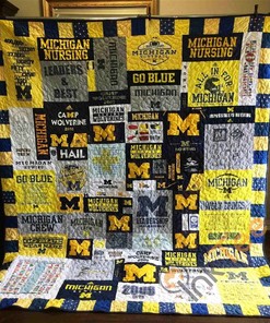Michigan Wolverines Quilt Blanket Bedding Set With Pilliwcases Option Gifts For Fans