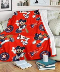 Mickey Plays Astros Baseball Sherpa Fleece Blanket Gifts for Family, for Couple