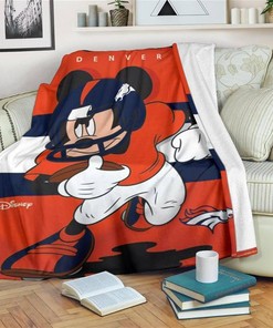 Mickey Plays Broncos Football Sherpa Fleece Blanket Gifts for Family, for Couple