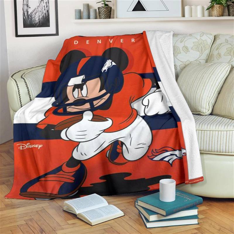 Mickey Plays Broncos Football Sherpa Fleece Blanket Gifts for Family, for Couple