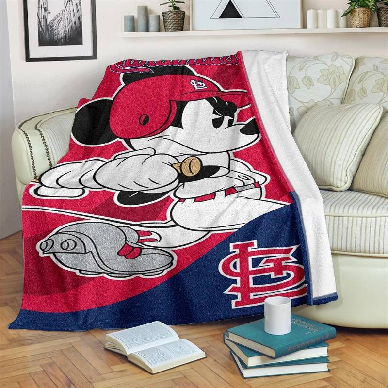 Mickey Plays Cardinals Baseball Sherpa Fleece Blanket Gifts for Family, for Couple