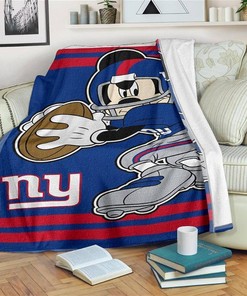 Mickey Plays Giants Football Sherpa Fleece Blanket Gifts for Family, for Couple