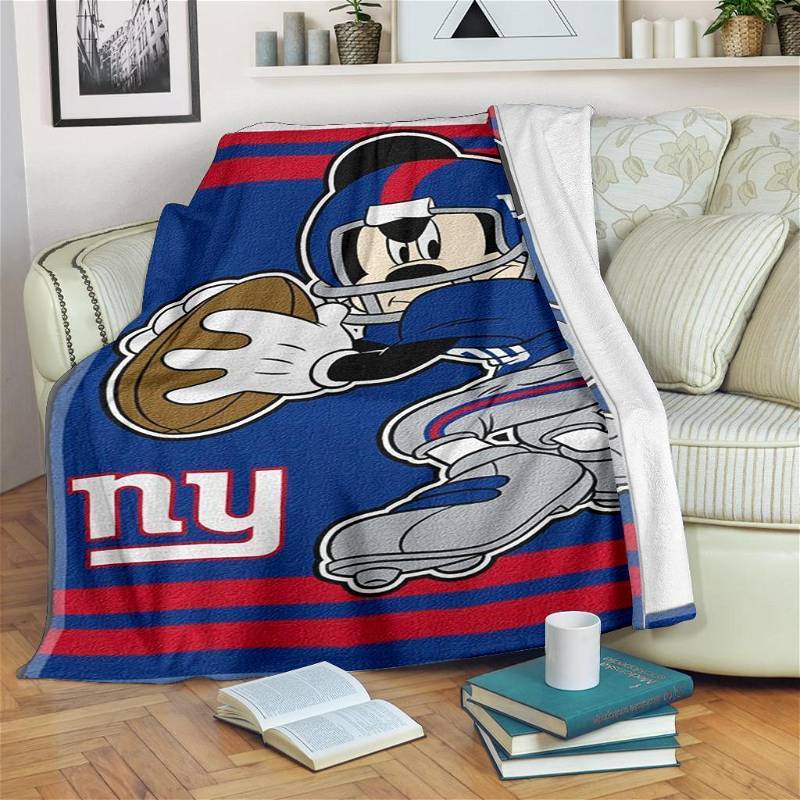 Mickey Plays Giants Football Sherpa Fleece Blanket Gifts for Family, for Couple