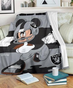 Mickey Plays Raiders Football Sherpa Fleece Blanket Gifts for Family, for Couple