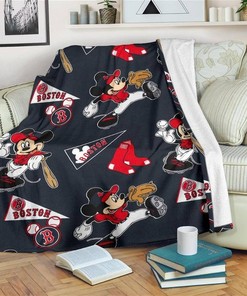 Mickey Plays Red Sox Baseball Sherpa Fleece Blanket Gifts for Family, for Couple