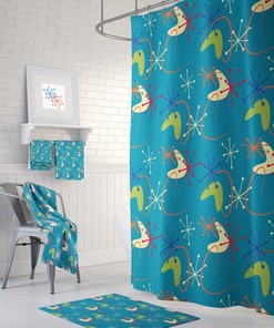 Mid Century Atomic Shower Curtain Optional Bathroom Set