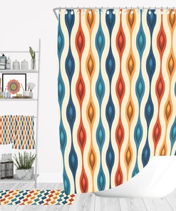 Mid Century Design Shower Curtain Bath Towel Options