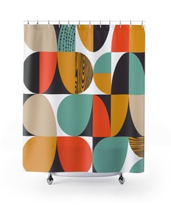 Mid Century Geometric Retro Boho Mcm Home Decor Shower Curtain