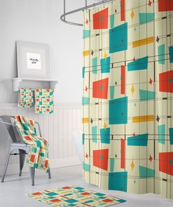 Mid Century Geometric Shower Curtain And/Or Bathroom Set