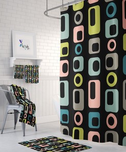 Mid Century Geometric Shower Curtain Black and/or Bathroom Set