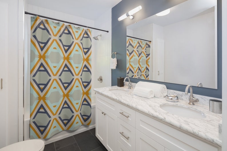 Mid Century Mod Shower Curtain College Dorm Decor, Bathroom Decor - Image 2