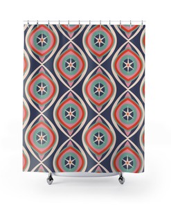 Mid Century Modern, Aqua, Pink, Blue, White, Atomic Home Living Retro Shower Curtain