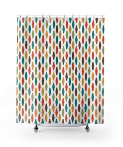 Mid Century Modern Atomic Geometric Mustard Yellow Green Teal Brown White Shower Curtain