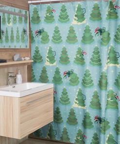 Mid Century Modern Atomic Kitty Christmas Shower Curtain, Retro Home Gift For Christmas